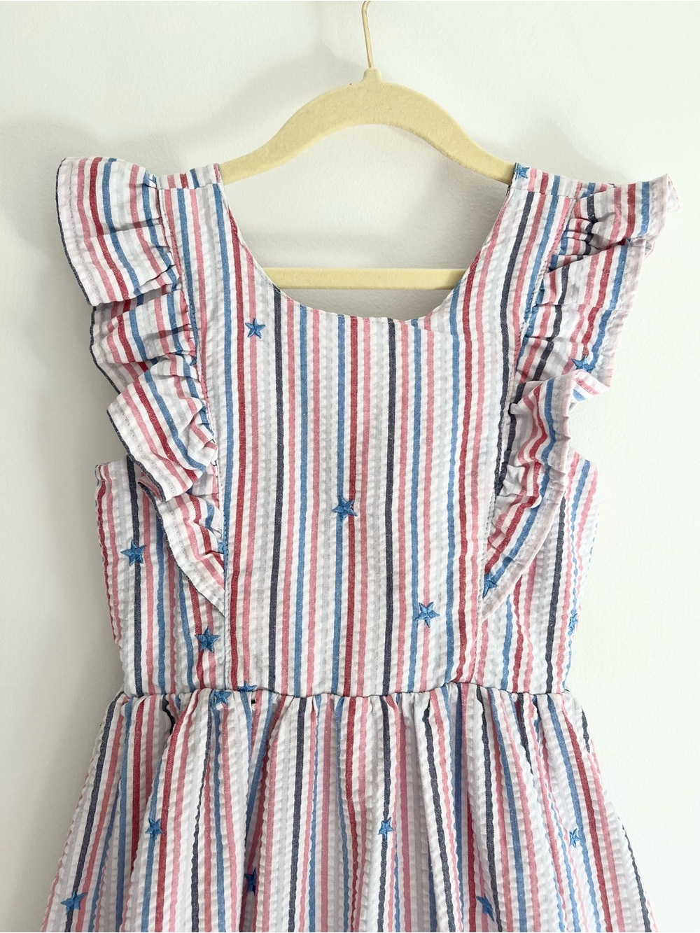 Cat & Jack Red, White, & Blue Striped Patriotic Ruffle Dress | Girls S (6/6X) - Picture 2 of 9